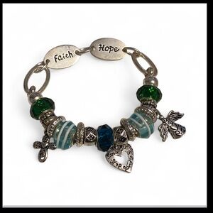 Silver Tone Kim Rogers Faith & Hope Charm Bead Bracelet #6674 💎